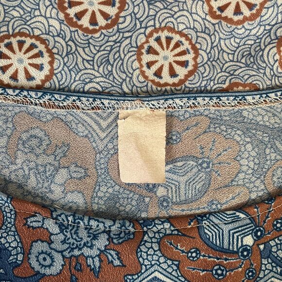 Vintage 70s Top Womens Size Small Blue Floral Boho Peasant Retro Casual Poly Vtg - Picture 12 of 15
